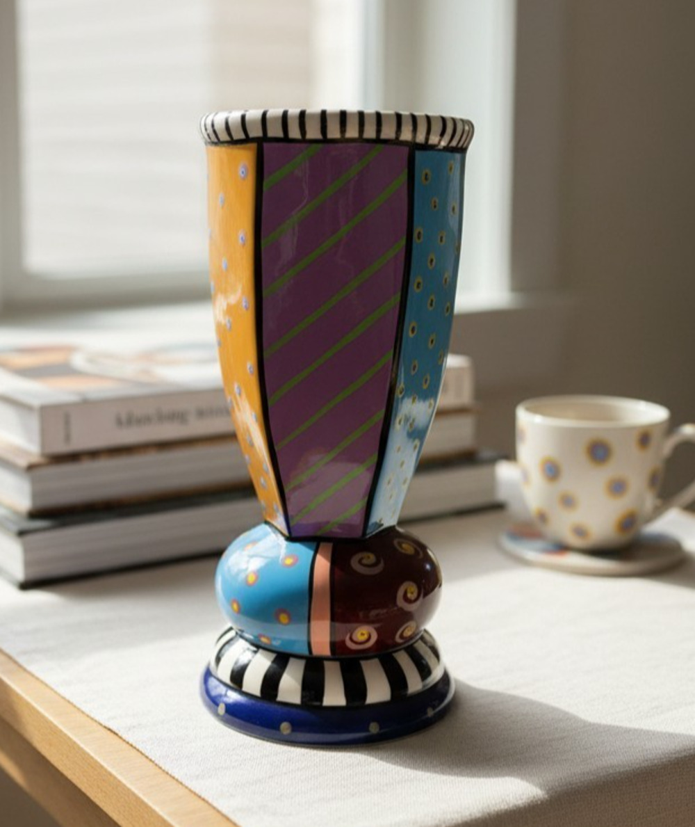 Studio Designworks Whimsicle Prospero Hand Painted Multicolor 10" Ceramic Vase